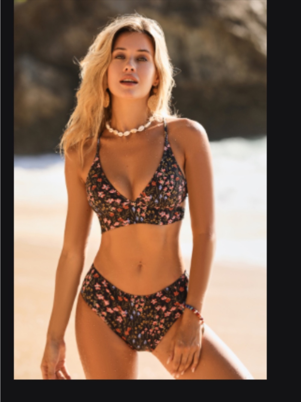 Strappy Back Black Floral CupShe Bikini - Picture 3 of 3